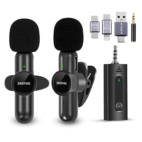 SNZIYAG Wireless Lavalier Mikrofon für Android-Telefone/Kamera/PC,Plug-and-Play Dual Kabellos Mikrofon für Videoaufnahmen, YouTube, Vlog, Tiktok, Interview (Schwarz-3.5mm-2Pcs MIC) von SNZIYAG