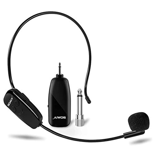 SOAIY 2in1 UHF drahtlos Headset Mikrofon wiederaufladbar 50M 6,35mm& 3,5mm Stecker kabellos Mikrofon für Sprachverstärker PA Karaoke Anlage für Konferenzen Schulung Vortrag Fitnesskurse Reiseleiter von SOAIY