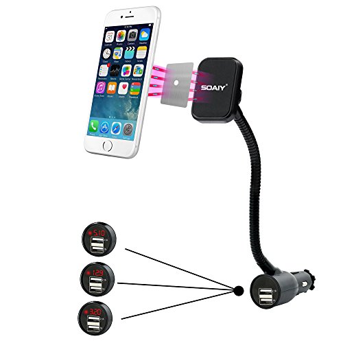 SOAIY 3-in-1 Universal Magnetische KFZ Auto Halterung Magnet Handyhalter mit Ladegerät Dual USB Zigarettenanzünder Netzteil Ladefunktion inkl. Led-Autobatterieanzeige 3.1A 12/24V für Smarthpones SOAIY 3-in-1 Universal Magnetische KFZ Auto Halterung Magnet Handyhalter mit Ladegerät Dual USB Zigarettenanzünder Netzteil Ladefunktion inkl. Led-Autobatterieanzeige 3.1A 12/24V für Smarthpones von SOAIY