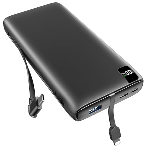 SOARAISE Powerbank 26800mAh Externer Akku - USB C Power Bank mit Integrierten Kabeln 22,5W Schnelles Aufladen Tragbares Ladegerät 4 Ausgängen und 2 Eingängen für Handy & Tablets von SOARAISE