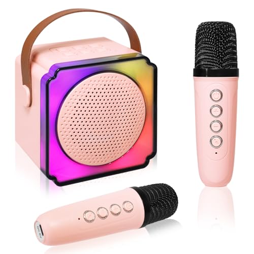 SOARFLY Karaoke Maschine Kinder mit 2 Mikrofonen, Karaoke Bluetooth-Lautsprecher Kinder, mit LED-Licht und Stimmwechseleffekt, Geschenke für 3-12 Jahren Mädchen von SOARFLY