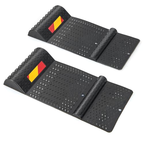 SOARS 2er Parkmatten, Selbstklebende Einparkhilfe mit Warnband, 2 Bremsschwelle, Parkbegrenzung rutschfest, Autostopper, Anfahrschutz,Bremsmatte inkl. 4 Ankerschrauben von SOARS