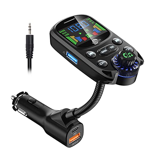 Bluetooth 5.3 FM Transmitter für Auto, SOARUN Bluetooth Adapter Auto QC3.0 & PD3.0 30W Dual USB Ladegerät, Kfz Radio Auto Freisprechanlage mit Höhen und Bass, Unterstützung U Disk/TF Karte/AUX von SOARUN