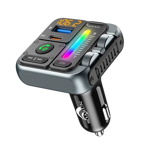 SOARUN Bluetooth 5.3 FM Transmitter, PD 45W & QC3.0 12W Schnelles Autoladegerät, Bluetooth Adapter Auto mit Bass und Höhen Equalizer, Freisprechanlage KFZ Kit Unterstützt 64G USB-Stick von SOARUN