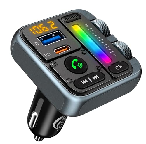 SOARUN Car Bluetooth 5.3 FM Transmitter, Bluetooth Car Adapter 57W PD & USB Car Charger Adapter, Freisprecheinrichtung, Music Player, Bass Treble Lossless Sound, unterstützt 64G Drive von SOARUN