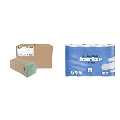 Papierhandtuch ZZ/V-Falz 1-lg, Rec.Grün & by Amazon Küchenrollen 3-lagig, 4 Rollen, 64 Blatt Papierhandtuch ZZ/V-Falz 1-lg, Rec.Grün & by Amazon Küchenrollen 3-lagig, 4 Rollen, 64 Blatt von SOBSY