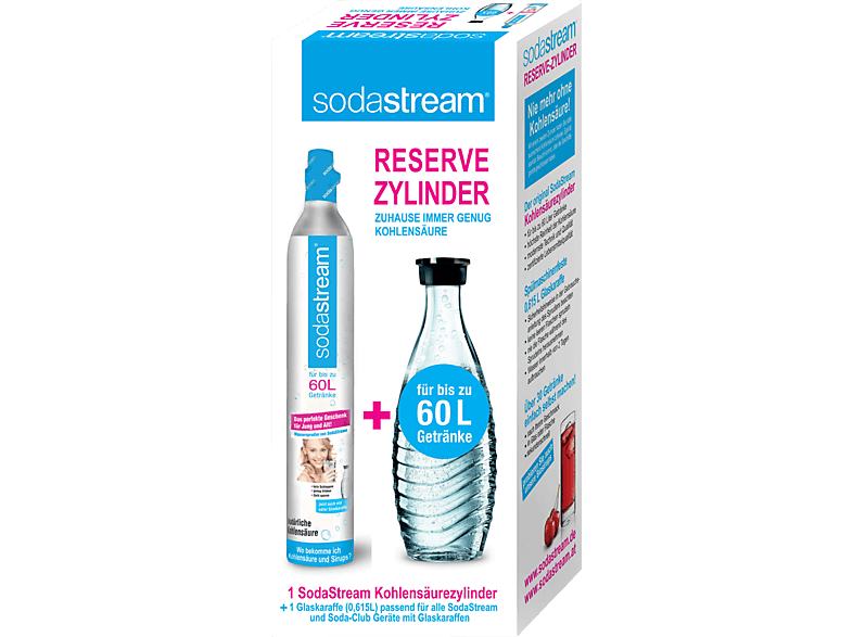 SODASTREAM 2200065490 Reservepack (Kohlensäure-Zylinder 60L + Glaskaraffe) von SODASTREAM