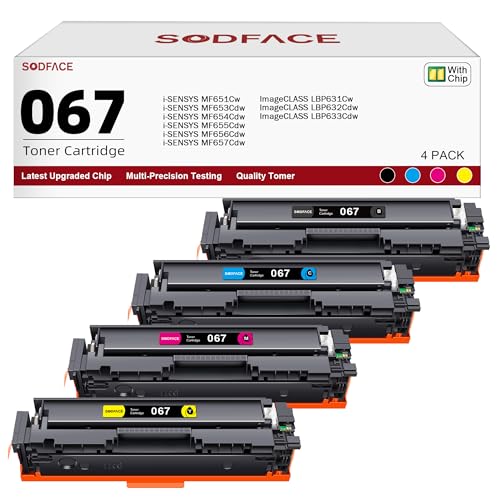 SODFACE 067 067H Toner Set Kompatible für Canon 067 067H für Canon i-SENSYS MF655Cdw MF657Cdw MF656Cw ImageCLASS LBP633Cdw LBP632Cdw LBP631Cw (Schwarz Cyan Gelb Magenta, 4er-Pack) von SODFACE