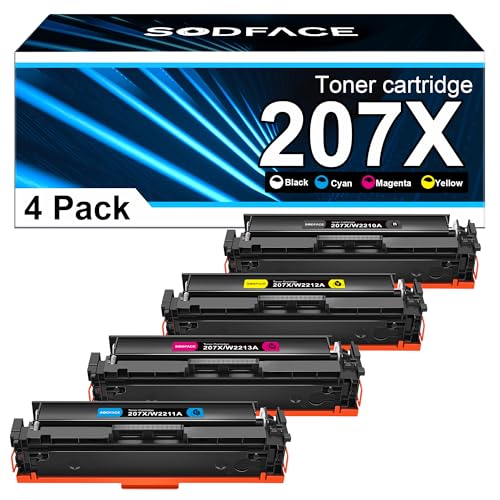 SODFACE 207X 207A Toner mit Chip Kompatibel für HP 207X 207A Toner Set für Toner HP Color Laserjet MFP M283fdw MFP M255dw M255nw M282nw MFP M283fdn (Schwarz Cyan Yellow Magenta, 4-Pack) von SODFACE