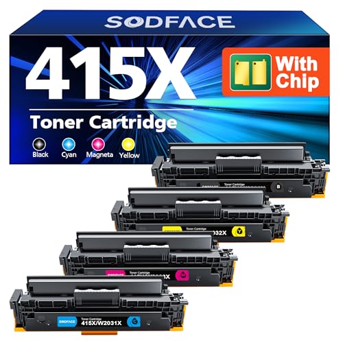SODFACE 415X Toner Mit Chip Kompatibel für HP 415A 415X für Color Laserjet Pro MFP M479fdw M479dw M479fdn M479fnw M454dw M479 W2030X W2031X W2032X W2033X (Schwarz Cyan Gelb Magenta, 4er-Pack) von SODFACE