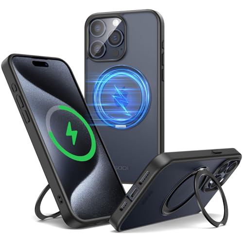 SODI Hülle für iPhone 15 Pro Max Hülle 2 in 1 Handyhülle für MagSafe, Stoßfest 15 Pro Max Phone Case Kratzfeste Schutzhülle Matt Schwarz (starker Magnet, unsichtbarer 360° Ring Ständer, Militärschutz) von SODI