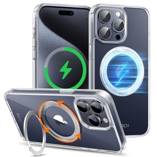 SODI Hülle für iPhone 15 Pro Max Hülle 2 in 1 Handyhülle für MagSafe Stoßfest 15 Pro Max Phone Case Kratzfeste Schutzhülle transparent (starker Magnet, unsichtbarer 360° Ring Ständer, Militärschutz) von SODI