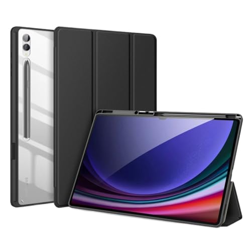Dreifach gefaltete transparente Rückschalenhülle, geeignet for Samsung Galaxy Tab S9 11/S9 FE 10.9, mit Stifthalter und automatischer Sleep-Wake-Abdeckung(Black,Tab S9 FE 10.9inch) von SOENS