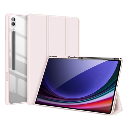 Dreifach gefaltete transparente Rückschalenhülle, geeignet for Samsung Galaxy Tab S9 11/S9 FE 10.9, mit Stifthalter und automatischer Sleep-Wake-Abdeckung(Pink,Tab S9 11inch) von SOENS