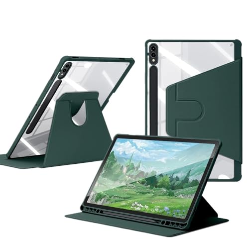 SOENS Hochtransparente Acrylhülle, geeignet for Samsung Galaxy Tab S9 Plus/S9 FE Plus/S10 Plus 12,4 Zoll, drehbar, mit Stiftschlitzabdeckung(Dark Green,S10 Plus 12.4inch) von SOENS