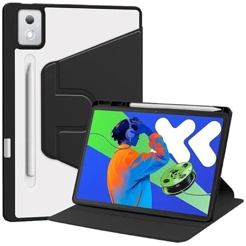 Tablet-Abdeckung mit drehbarem Ständer aus Acryl, geeignet for Lenovo Xiaoxin Pad Pro 12.7 2025/2023, weiche Seite, Harte Unterseite mit Stiftschlitz(Black,for Xiaoxin Pro 2025) von SOENS