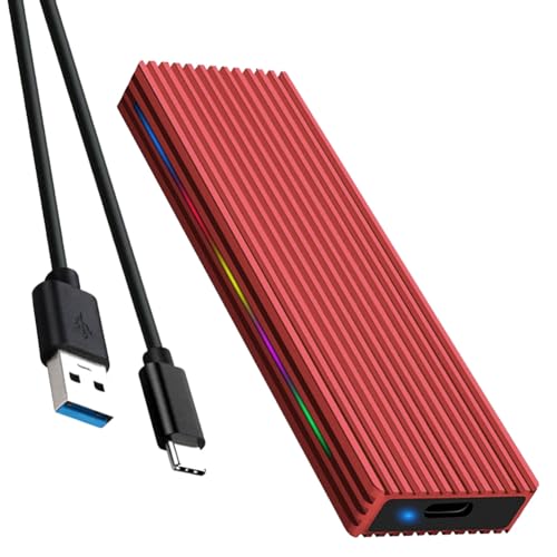 SOFORFREEM SSD-Gehäuse mit Schlüssel M.2 M, 10 Gbit/s / 5 Gbit/s, USB3.1, NGFF-Protokoll, USB-C-Mobilgehäuse, Aluminiumlegierung, mit RGB-Licht, Rot von SOFORFREEM