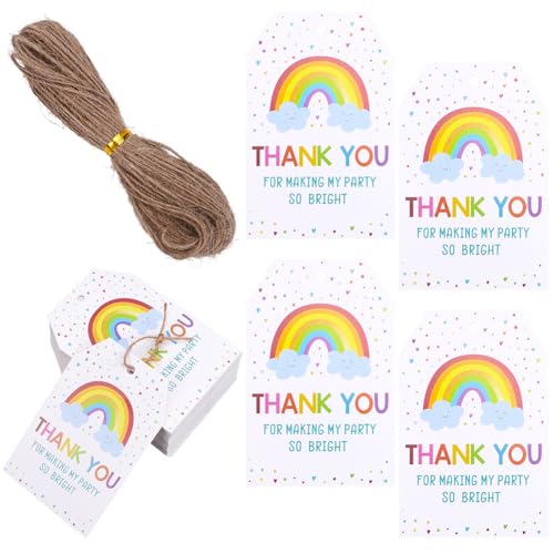 SOFPLATE 1 Box 100 Stück Dankeschön Anhänger Für Partygeschenke 3x2" weiße Geschenkanhänger Aus Papier Mit Schnur Regenbogenmuster Personalisiertes Dankeschön Etikett Für Brautpartys Hochzeitsfeiern W von SOFPLATE