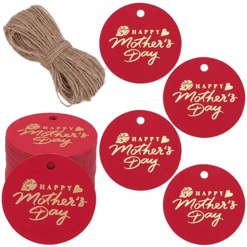 SOFPLATE 1 Box 100 rote Geschenkanhänger Mit Schnur 2" runde Geschenkanhänger Zum Muttertag Kraftpapier Schnur Zum Aufhängen Etiketten Zum Verpacken von Geschenken DIY Bastelprojekten Feiertagspartys von SOFPLATE