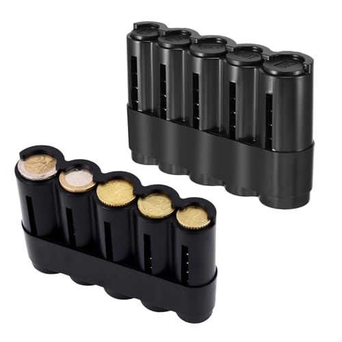 2 Stück Münzspender,Münzsortierer,Münzbox,Kleingeld Sortierer,Münzspender,Münzhalter Auto,Kompakter Münzhalter Euro Münzspender Mit 5 Münzsortierer,Für Euro-Münzen(2 Schwarz) von SOGHO