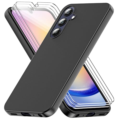 SOGUDE HandyHülle für Samsung Galaxy A25 5G Hülle Silikon Case mit 3 Stück Schutzfolie, Dünne Weiche TPU Silikon Stoßfest Schutzhülle, Kratzfeste Rundumschutz Samsung A25 Hülle, Schwarz von SOGUDE