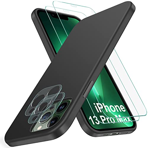 SOGUDE Hülle Kompatibel mit iPhone 13 Pro Max Hülle + 2 Stück Schutzfolie + 2 Stück Kameraschutz, iPhone 13 Pro Max TPU Silikon 360° Kratzfest Handyhülle, Schwarz von SOGUDE