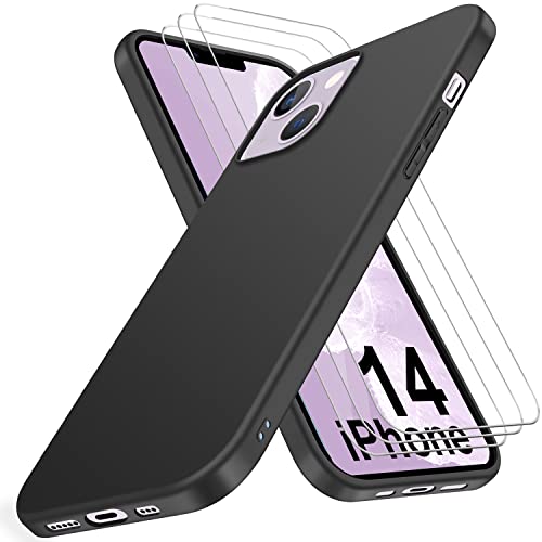 SOGUDE Hülle Kompatibel mit iPhone 14 Hülle + 3 Stücks HD Schutzfolie, Matte Schutzhülle Kratzfest TPU Silikon Handyhülle Case für iPhone 14, Schwarz von SOGUDE