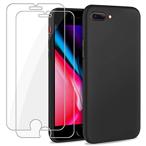 SOGUDE Hülle Kompatibel mit iPhone 7 Plus/iPhone 8 Plus + 2 Stück Schutzfolie, Weiches TPU Silikon Bumper Handyhülle Schutzhülle Case Cover für iPhone 7 Plus/iPhone 8 Plus - Schwarz von SOGUDE