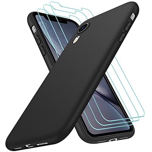 SOGUDE Hülle Kompatibel mit iPhone XR Hülle mit 3 Stück Schutzfolie, Soft Slim TPU Silikon Handyhülle iPhone XR Schutzhülle Case Kratzfestigkeit, Schwarz von SOGUDE