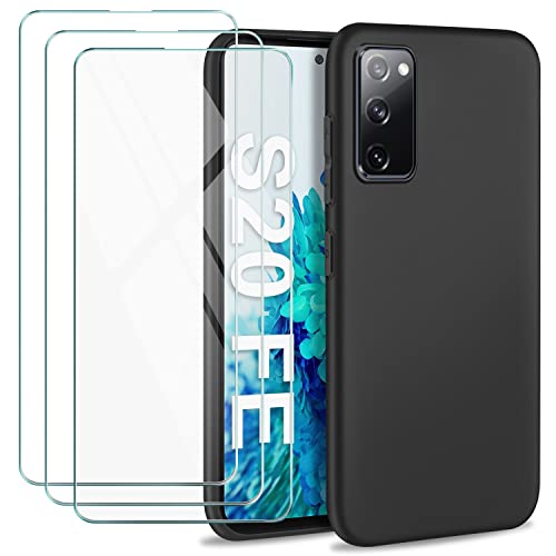 SOGUDE Hülle Samsung Galaxy S20 FE Hülle + 3 Stücks HD Schutzfolie, Kratzfest Ultradünne Silikon TPU Handyhülle Case für Samsung Galaxy S20 FE-Schwarz von SOGUDE