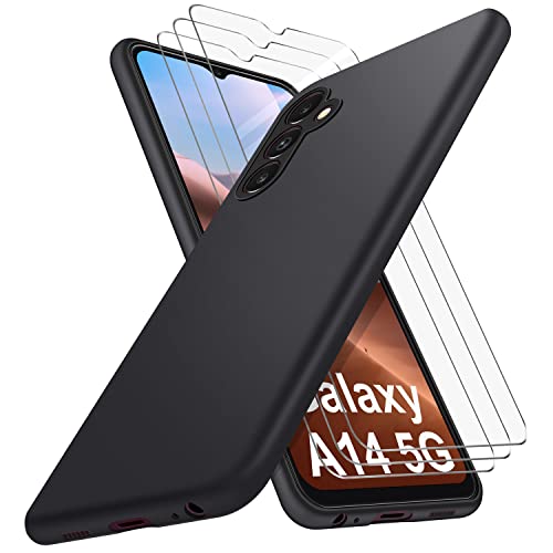 SOGUDE Hülle für Samsung Galaxy A14 5G Hülle + 3 Stücks HD Schutzfolie, Matte Schutzhülle Ultra Dünn Kratzfest Soft TPU Silikon Handyhülle Case für Samsung Galaxy A14 5G, Schwarz von SOGUDE