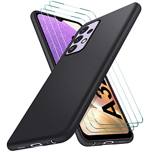 SOGUDE Hülle für Samsung Galaxy A32 5G / M32 5G mit 3 Stück Schutzfolie, Dünn TPU Handyhülle Silikon Kratzfest Samsung Galaxy A32 5G / M32 5G Schutzhülle Case, Schwarz von SOGUDE