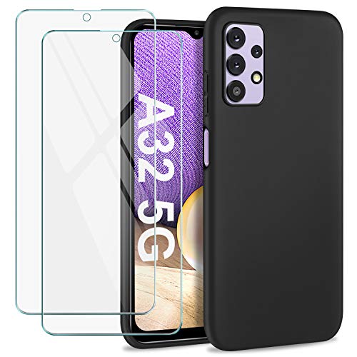 SOGUDE Hülle für Samsung Galaxy A32 5G / Samsung Galaxy M32 5G Hülle + 2 Schutzfolie, Silikon Soft TPU Bumper Stoßfest Kratzfest, per Samsung Galaxy A32 5G / M32 5G - Schwarz von SOGUDE