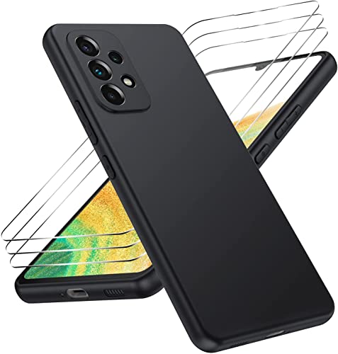 SOGUDE Hülle für Samsung Galaxy A33 5G Hülle + 3 Stücks HD Schutzfolie, Matte Schutzhülle Kratzfest TPU Silikon Handyhülle Case für Samsung Galaxy A33 5G, Schwarz von SOGUDE