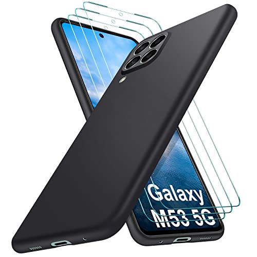 SOGUDE Hülle für Samsung Galaxy M53 5G Handyhülle mit 3 Stück Schutzfolie, Dünn TPU Schutzhülle Samsung Galaxy M53 5G Silikon Case Cover Kratzfest, Schwarz von SOGUDE