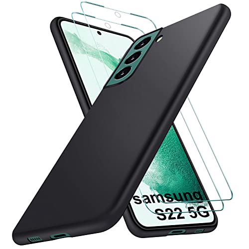 SOGUDE Hülle für Samsung Galaxy S22 5G Handyhülle mit 2 Schutzfolie, Kratzfestigkeit Samsung Galaxy S22 5G TPU Silikon Schutzhülle, Schwarz von SOGUDE