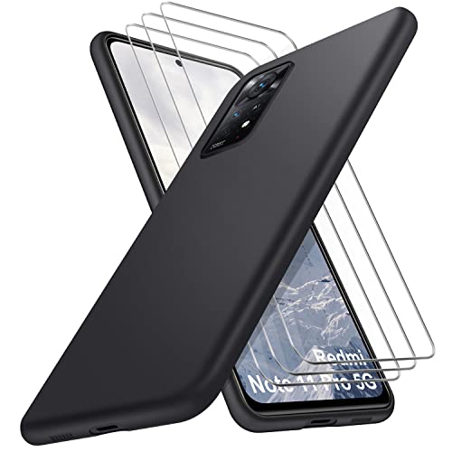 SOGUDE Hülle für Xiaomi Redmi Note 11 Pro 4G / 5G Handyhülle + 3 Stück Schutzfolie, Dünn TPU Cover Case Xiaomi Redmi Note 11 Pro 4G / 5G Silikon Kratzfest Schutzhülle, Schwarz von SOGUDE