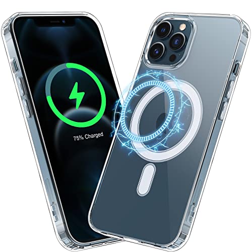 SOGUDE Hülle für iPhone 12 Pro Max Hülle [Kompatibel mit MagSafe Kabellosem Laden] + 1 Stück Kameraschutz, Handyhülle iPhone 12 Pro Max mit Magnet Schutzhülle Kratzfeste PC Rückseite, Transparent von SOGUDE