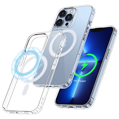 SOGUDE Magnetisch für iPhone 13 Pro Hülle [Kompatibel mit MagSafe] + 1 Stück Kameraschutz, Handyhülle iPhone 13 Pro mit Magnet Schlanke Schutzhülle Kratzfeste PC Rückseite, Transparent von SOGUDE