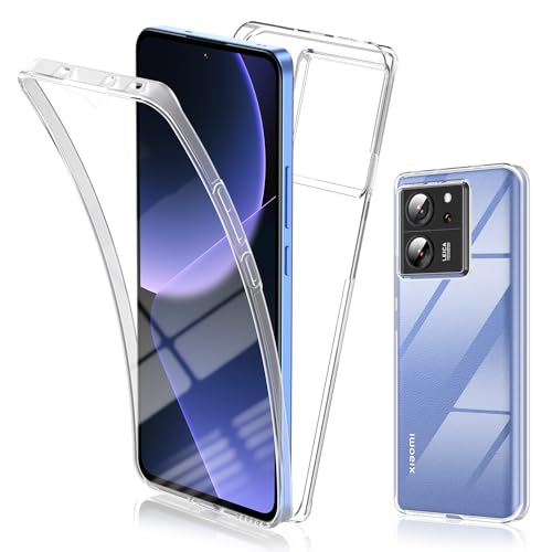 SOGUDE Schutzhülle für Xiaomi 13T/13T Pro, transparent, Silikonhülle, TPU-Gel und PC, Hartschale, 360 Grad, stoßfest, Full Body Schutzhülle Case Xiaomi 13T/13T Pro-transparent von SOGUDE