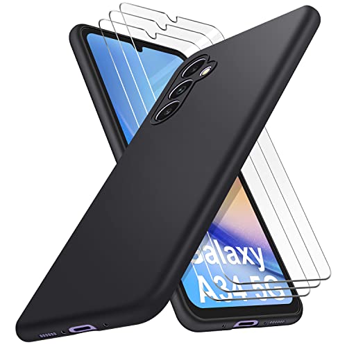 SOGUDE für Samsung Galaxy A34 5G Hülle mit 3 Schutzfolie, Kratzfestigkeit Samsung Galaxy A34 5G TPU Silikon Handyhülle, Schwarz von SOGUDE