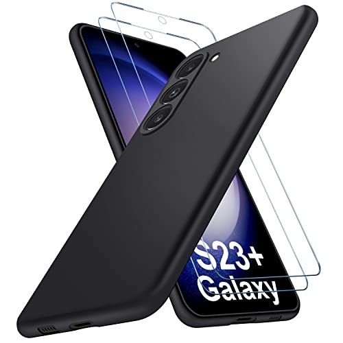 SOGUDE für Samsung Galaxy S23+ / Samsung Galaxy S23 Plus Hülle mit 2 Schutzfolie, Kratzfestigkeit Samsung Galaxy S23 Plus TPU Silikon Handyhülle, Schwarz von SOGUDE