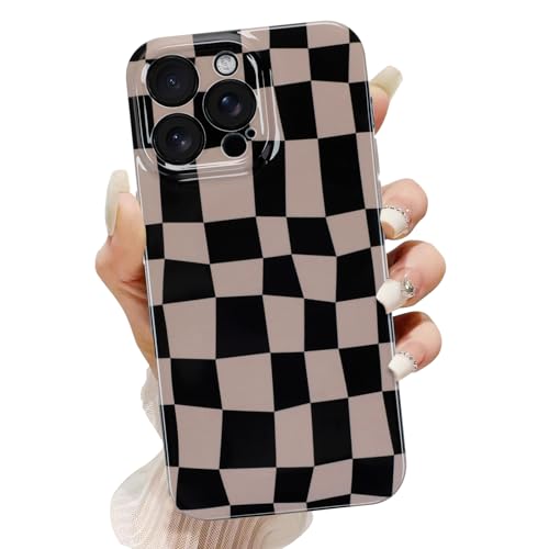 SOKAD Karierte Handyhülle für iPhone 16 Pro, süßes Schachbrett-Designer-Cover für Frauen, Mädchen, glänzend, schlank, weich, TPU-Kameraobjektivschutz, stoßfeste Schutzhülle, Schwarz & Braun SOKAD Karierte Handyhülle für iPhone 16 Pro, süßes Schachbrett-Designer-Cover für Frauen, Mädchen, glänzend, schlank, weich, TPU-Kameraobjektivschutz, stoßfeste Schutzhülle, Schwarz & Braun von SOKAD