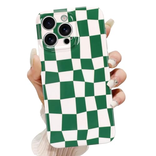 SOKAD Karierte Handyhülle für iPhone 16 Pro Max, süßes Schachbrett-Designer-Cover für Frauen, Mädchen, glänzend, schlank, weich, TPU-Kameraobjektivschutz, stoßfeste Schutzhülle, Grün SOKAD Karierte Handyhülle für iPhone 16 Pro Max, süßes Schachbrett-Designer-Cover für Frauen, Mädchen, glänzend, schlank, weich, TPU-Kameraobjektivschutz, stoßfeste Schutzhülle, Grün von SOKAD