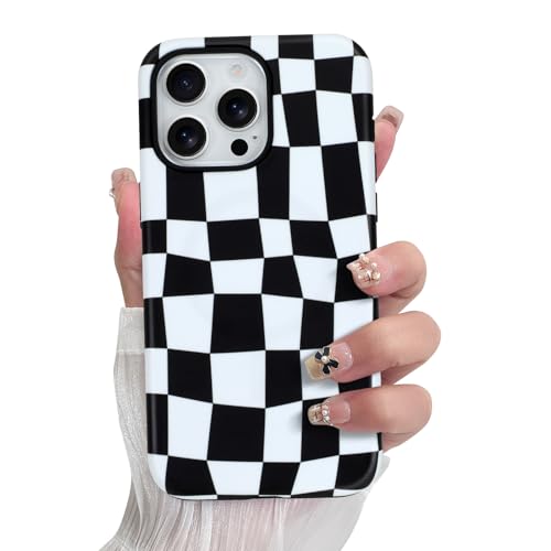 SOKAD Magnetische Karierte Handyhülle für iPhone 15 Pro Max, Niedliche Gitter Plaid Schachbrettmuster Kompatibel mit Magsafe Matte Schutzhülle mit Displayschutzfolie für Mädchen Frauen Schwarz & Weiß SOKAD Magnetische Karierte Handyhülle für iPhone 15 Pro Max, Niedliche Gitter Plaid Schachbrettmuster Kompatibel mit Magsafe Matte Schutzhülle mit Displayschutzfolie für Mädchen Frauen Schwarz & Weiß von SOKAD