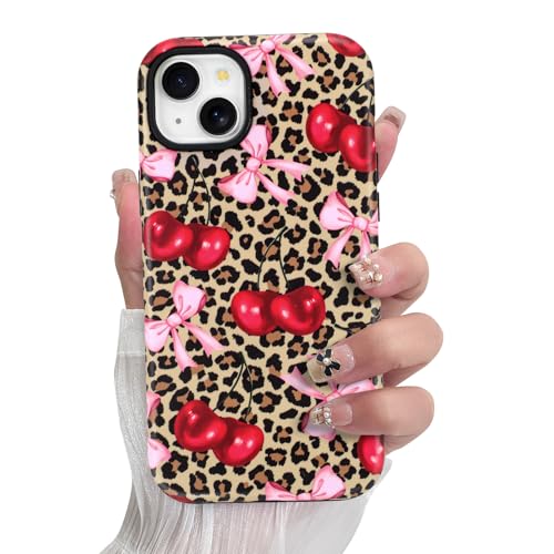 SOKAD Magnetische Kirschschleife Handyhülle für iPhone 15 Plus, niedliche Kirschrosa Schleife Vintage Leopardenmuster Kompatibel mit Magsafe Matte Schutzhülle mit Displayschutzfolie für Mädchen und SOKAD Magnetische Kirschschleife Handyhülle für iPhone 15 Plus, niedliche Kirschrosa Schleife Vintage Leopardenmuster Kompatibel mit Magsafe Matte Schutzhülle mit Displayschutzfolie für Mädchen und von SOKAD