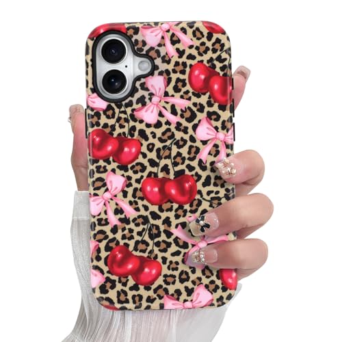 SOKAD Magnetische Kirschschleife Handyhülle für iPhone 16 Plus, niedliche Kirschrosa Schleife Vintage Leopardenmuster Kompatibel mit Magsafe Matte Schutzhülle mit Displayschutzfolie für Mädchen und SOKAD Magnetische Kirschschleife Handyhülle für iPhone 16 Plus, niedliche Kirschrosa Schleife Vintage Leopardenmuster Kompatibel mit Magsafe Matte Schutzhülle mit Displayschutzfolie für Mädchen und von SOKAD
