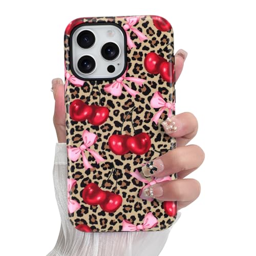 SOKAD Magnetische Kirschschleife Handyhülle für iPhone 16 Pro Max, niedliche Kirschrosa Schleife Vintage Leopardenmuster Kompatibel mit Magsafe Matte Schutzhülle mit Displayschutzfolie für Mädchen und SOKAD Magnetische Kirschschleife Handyhülle für iPhone 16 Pro Max, niedliche Kirschrosa Schleife Vintage Leopardenmuster Kompatibel mit Magsafe Matte Schutzhülle mit Displayschutzfolie für Mädchen und von SOKAD