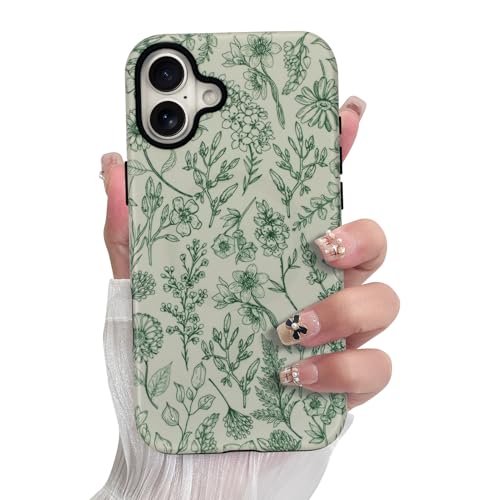 SOKAD Magnetische Salbeigrün Floral Handyhülle für iPhone 16, Vintage Grün Blumen Muster Kompatibel mit Magsafe Matte Schutzhülle Cover mit Displayschutzfolie für Mädchen Frauen SOKAD Magnetische Salbeigrün Floral Handyhülle für iPhone 16, Vintage Grün Blumen Muster Kompatibel mit Magsafe Matte Schutzhülle Cover mit Displayschutzfolie für Mädchen Frauen von SOKAD