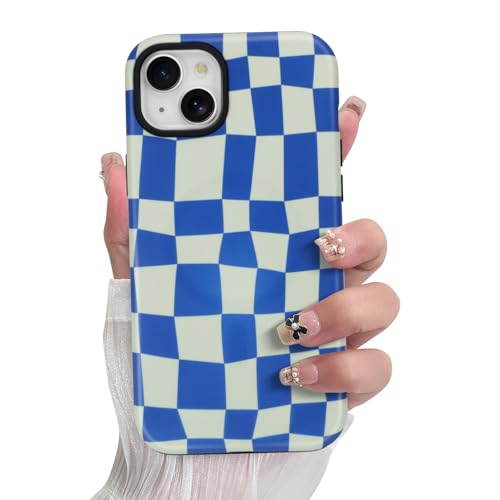 SOKAD Magnetische karierte Handyhülle für iPhone 15 Plus, niedliche Gitter Kariertes Schachbrettmuster Kompatibel mit Magsafe Matte Schutzhülle mit Displayschutzfolie für Mädchen und Frauen, Blau SOKAD Magnetische karierte Handyhülle für iPhone 15 Plus, niedliche Gitter Kariertes Schachbrettmuster Kompatibel mit Magsafe Matte Schutzhülle mit Displayschutzfolie für Mädchen und Frauen, Blau von SOKAD